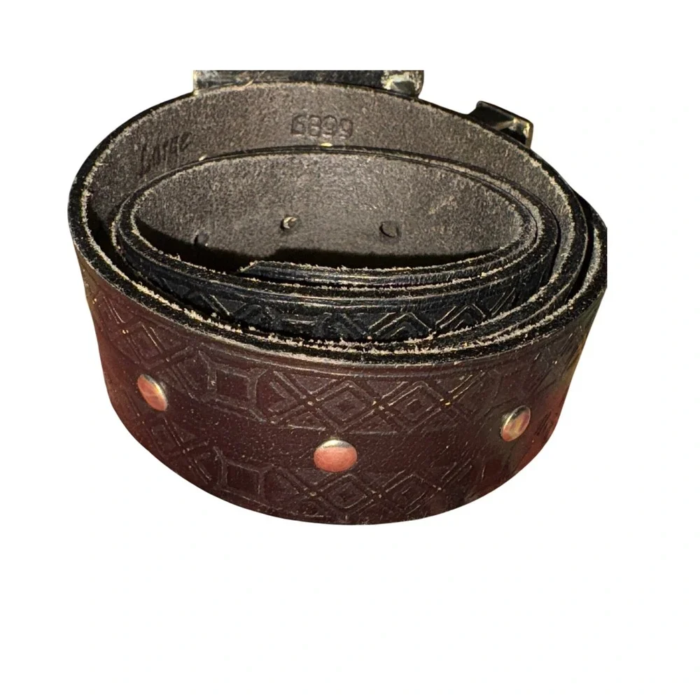 Leather Belt Boho Western Southwestern Embellished‎ Solid Brass Buckle India  LG